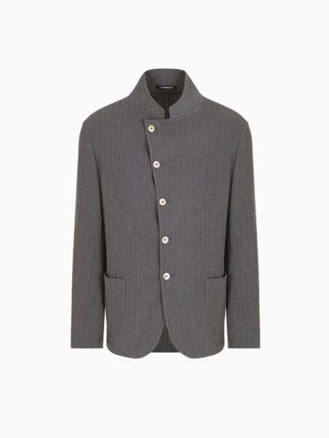 EMPORIO ARMANI GURU-COLLAR JACKET WITH OFF-CENTRE FASTENING IN BARK-EFFECT ARMURE FABRIC