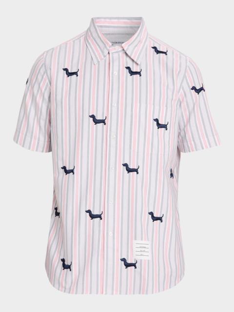 Thom Browne Men's Hector Straight-Fit Stripe Short-Sleeve Shirt