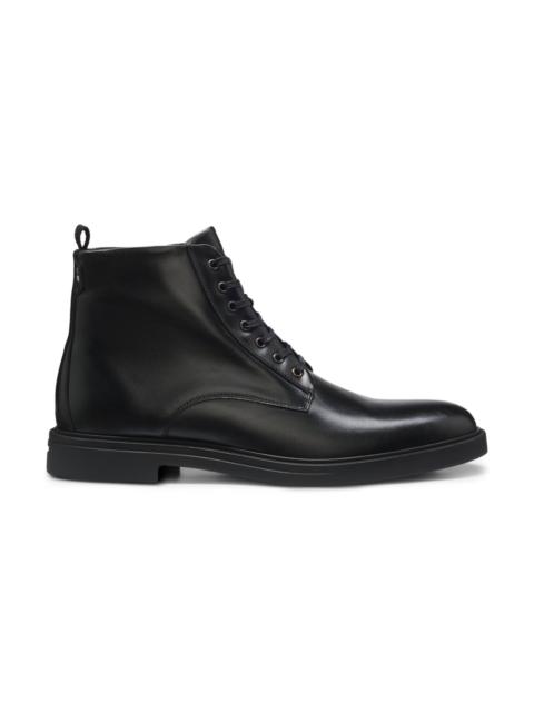 BOSS LEATHER LACE-UP BOOTS WITH A SIDE ZIPPER