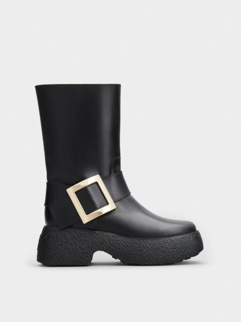 Roger Vivier Viv' Rangers Platform Metal Buckle Biker Boots in Leather