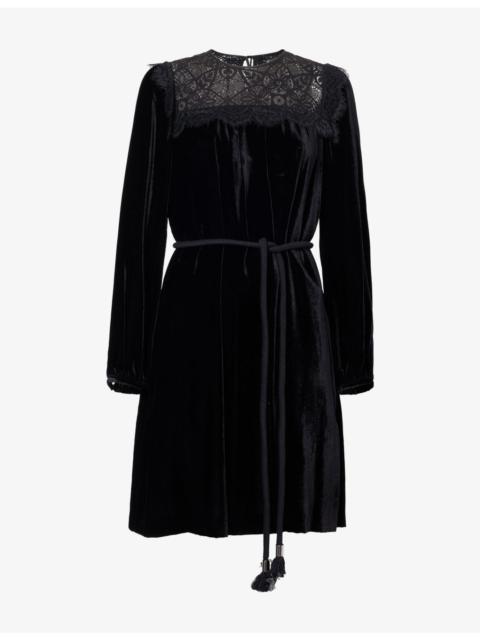 WEEKEND Max Mara Lace-Trim Velvet Mini Dress