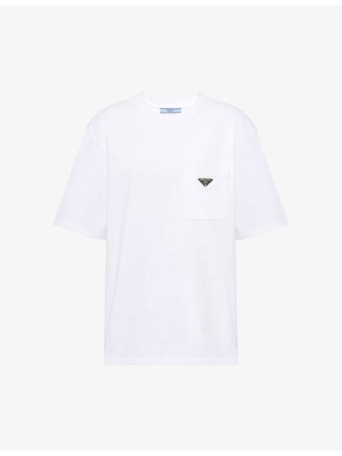Prada Logo-plaque patch-pocket cotton-jersey T-shirt