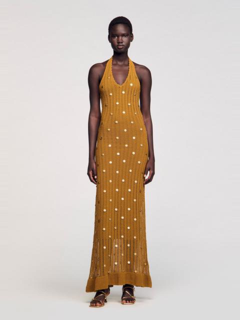Sandro MAXI KNIT DRESS WITH FRINGES