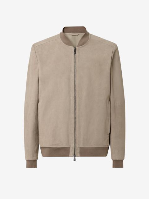 CORNELIANI Unlined greige suede bomber jacket