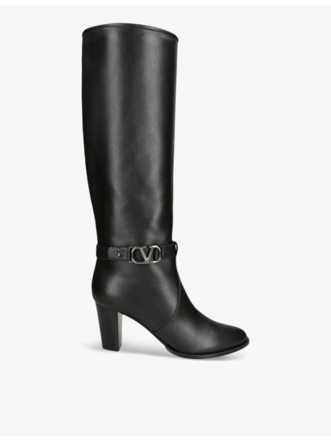 Valentino V-logo signature knee-high heeled leather boots