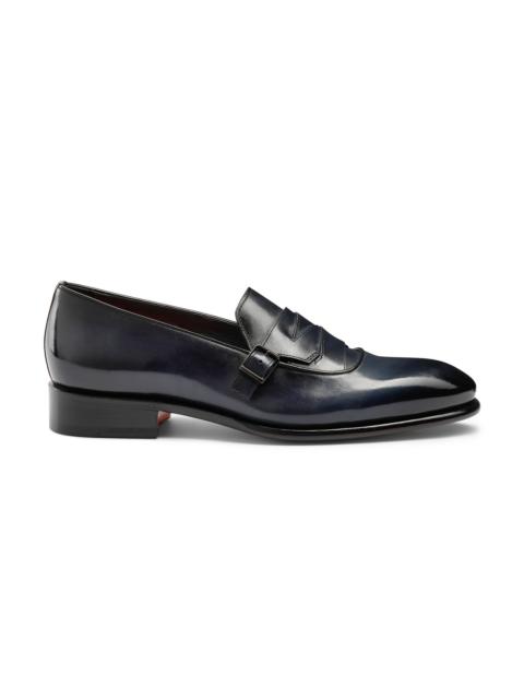 Santoni Men's blue leather single-buckle loafer