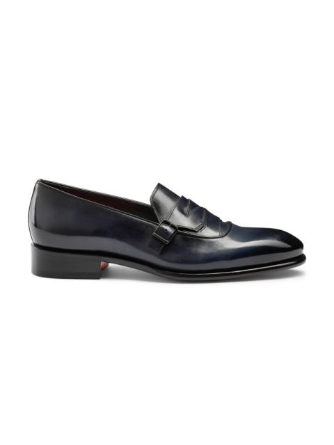 Men's blue leather single-buckle loafer