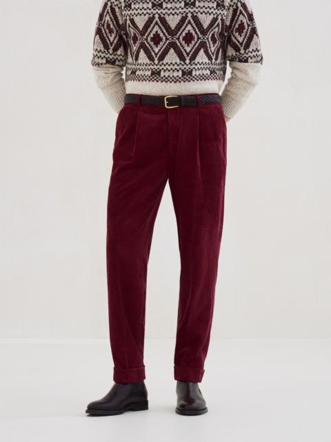 Brunello Cucinelli Garment-dyed leisure fit trousers in cotton corduroy with pleat