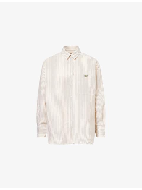 LACOSTE Logo-Embroidered Striped Cotton Poplin Shirt