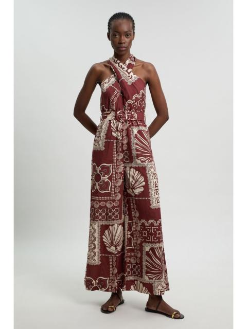 KAREN MILLEN Petite Linen viscose tile print belted woven jumpsuit