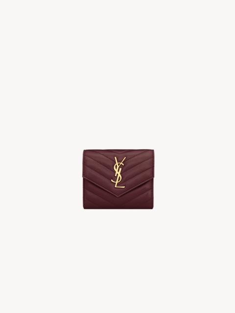 SAINT LAURENT CASSANDRE MATELASSÉ COMPACT TRI FOLD WALLET IN LAMBSKIN
