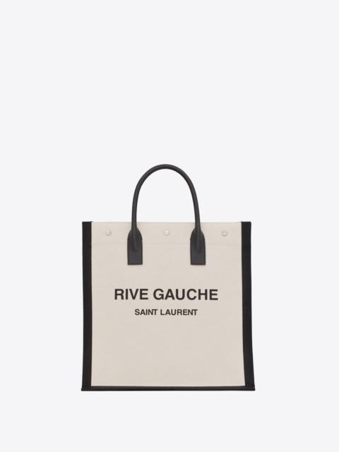 SAINT LAURENT rive gauche north/south tote bag in printed linen and leather