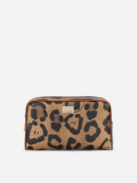 Dolce & Gabbana Leopard-print Crespo toiletry bag with branded plate