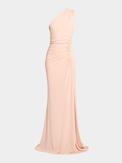 ELIE SAAB One-Shoulder Ruched Jersey Gown