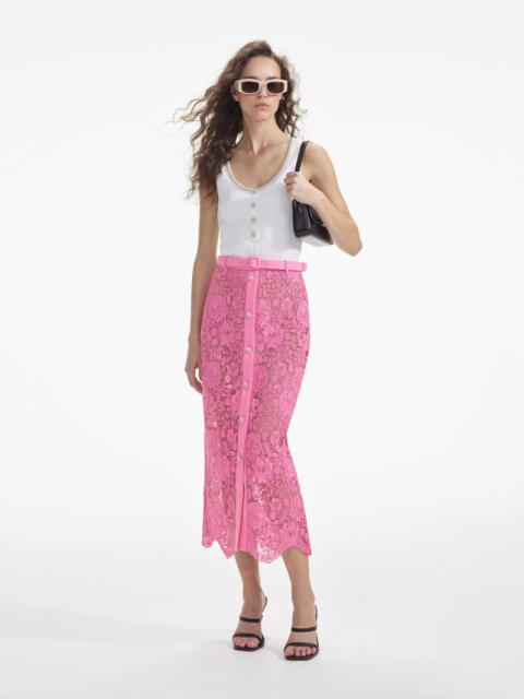 self-portrait Pink Lace Midi Skirt