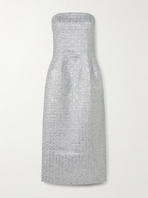 EMILIA WICKSTEAD Leila Strapless Metallic Cloqué Midi Dress