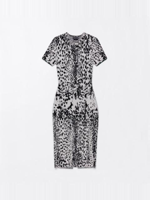 TOM FORD LYNX JACQUARD VELVET SHORT SLEEVE MID-LENGTH DRESS