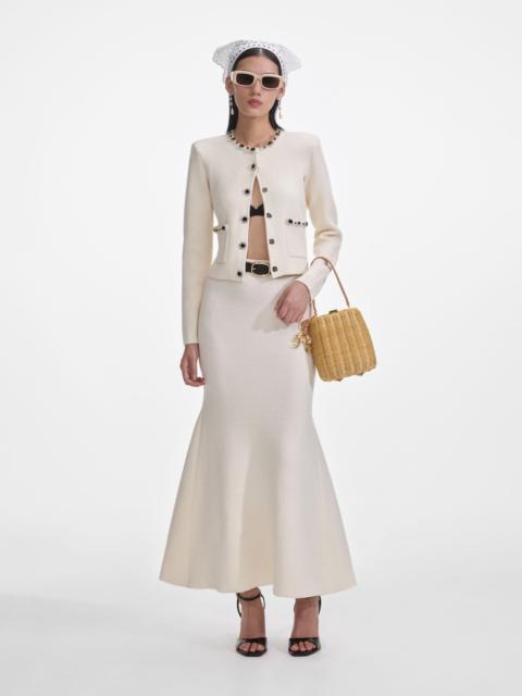 self-portrait Cream Flared Knit Midi Skirt