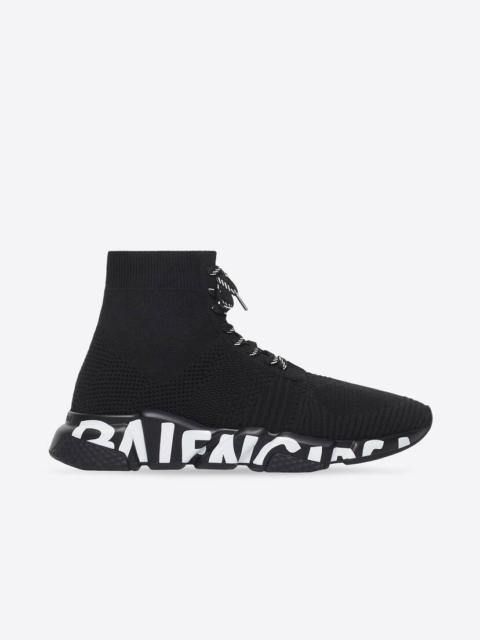 Men's Speed Lace Up Graffiti Recycled Knit Sneaker in Black/white