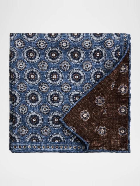 Brunello Cucinelli Men's Geometric Double-Circle Silk Pocket Square