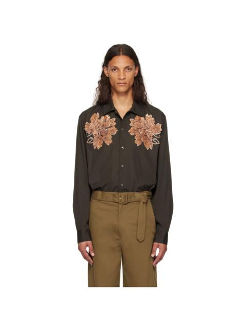 Dries Van Noten Brown Beaded Shirt