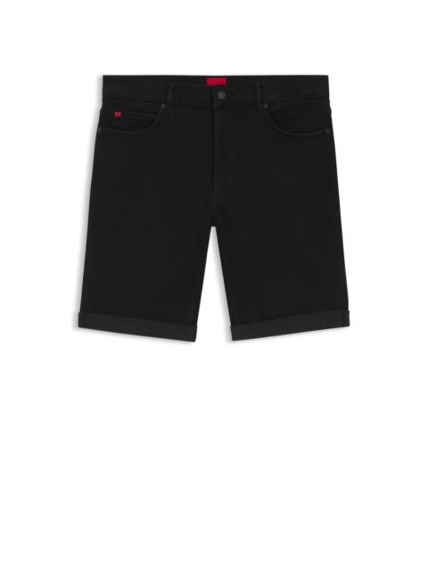 HUGO TAPERED-FIT SHORTS IN BLACK STRETCH DENIM