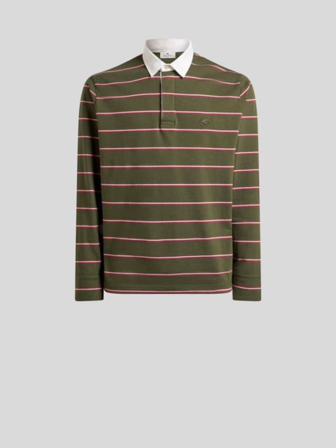 Etro LONG-SLEEVED COTTON POLO SHIRT WITH SHIRT COLLAR AND STRIPED MOTIF