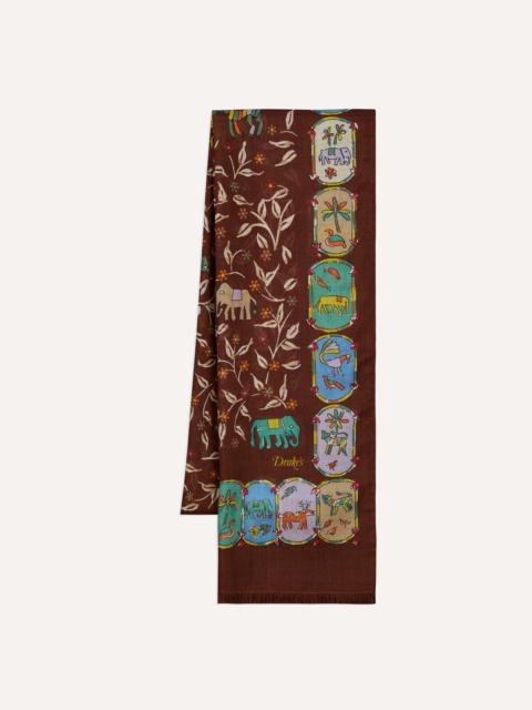 Drake's Brown Loose Animal Print Wool-Silk Scarf