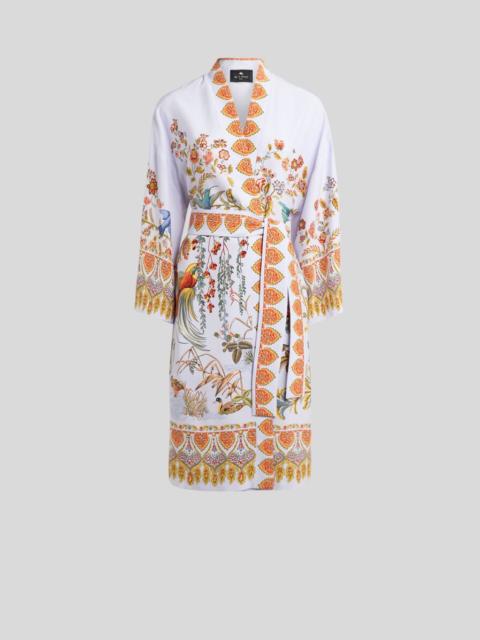 Etro SILK KIMONO WITH PLACED FLORA AND FAUNA PRINT