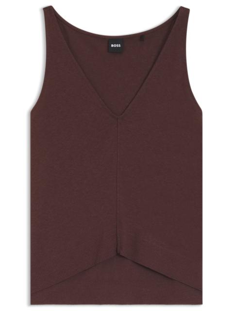 BOSS COTTON-LINEN TOP WITH V NECKLINE