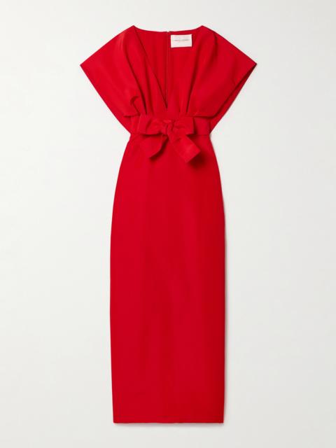CAROLINA HERRERA Belted Bow-embellished Pleated Silk-faille Gown