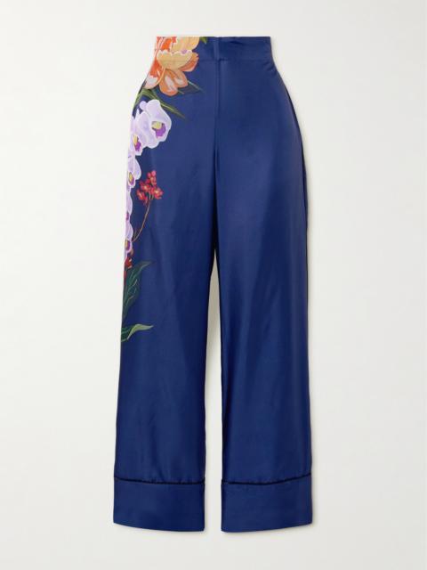 BORGO DE NOR Havana Floral-print Silk-twill Wide-leg Pants