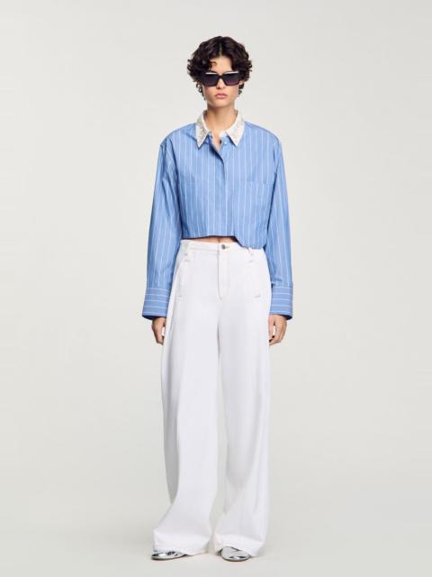 Sandro STRIPED CROPPED SHIRT WITH RHINESTONE