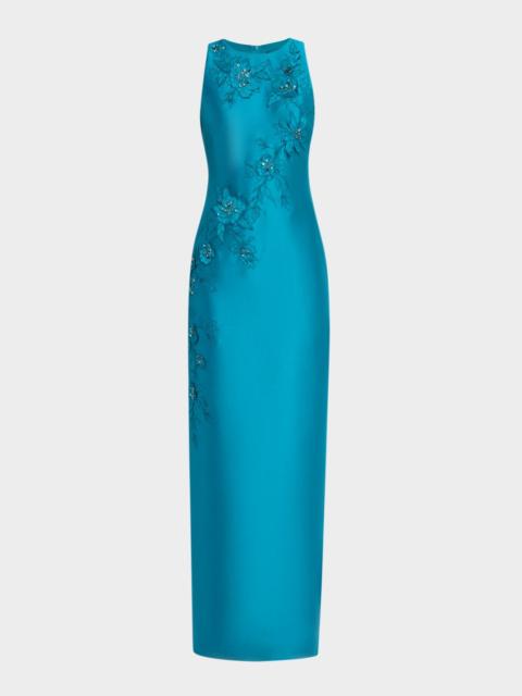 BADGLEY MISCHKA Beaded Floral Applique Column Gown