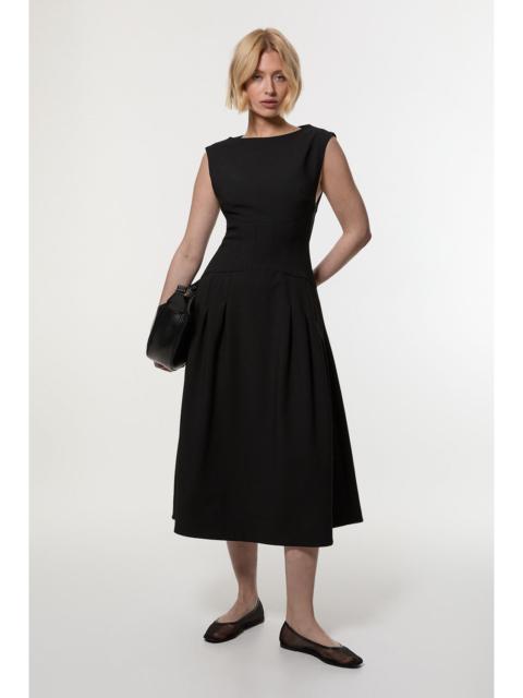 KAREN MILLEN Compact Stretch Open Back Full Skirted Tailored Midi Dress