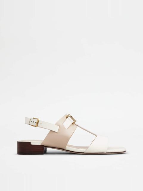 Tod's KATE SANDALS IN LEATHER - OFF WHITE, BEIGE