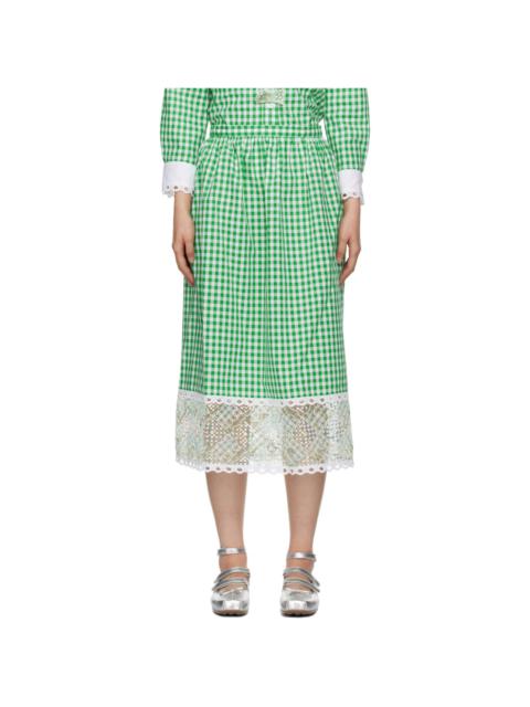 ANNA SUI Green & White Gingham Midi Skirt