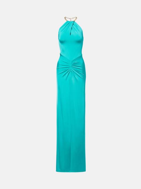 Halterneck ruched jersey gown