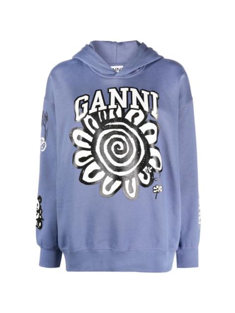 GANNI logo-print organic cotton hoodie