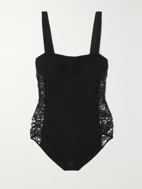 GABRIELA HEARST Glass Guipure Lace-trimmed Wool And Silk-blend Bodysuit