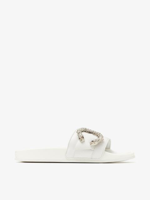 Fallon
White Nappa Leather Slides with Crystal Buckle