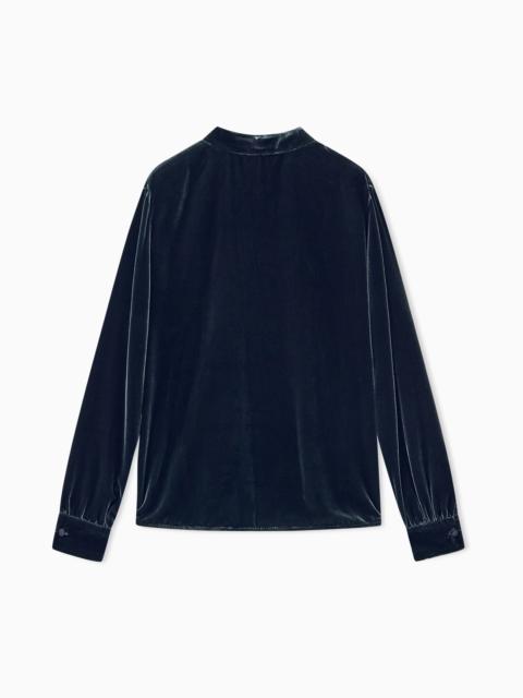 GIORGIO ARMANI SHIRT REGULAR FIT VELVET WITH STAND-UP COLLAR AND RIBBONS