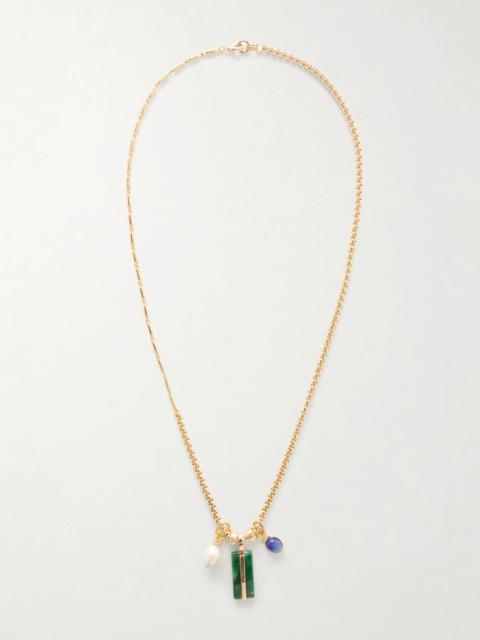 ROXANNE ASSOULIN The Stone Bar gold-tone agate, pearl and lapis lazuli necklace Gold