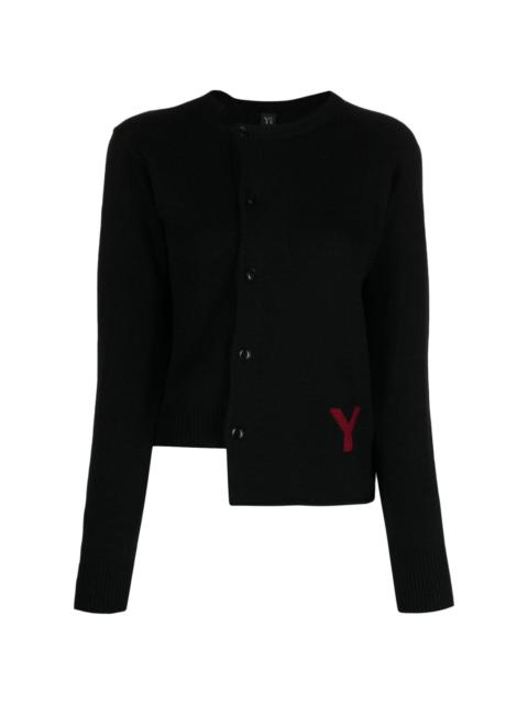 Y's logo intarsia-knit asymmetric cardigan