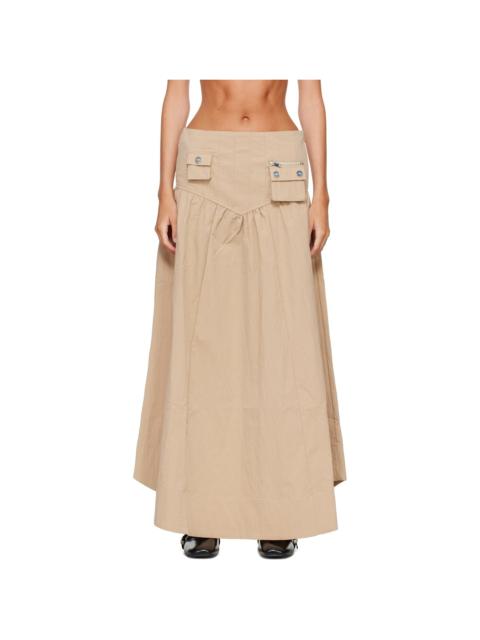 GANNI Beige Washed Cotton Corset Maxi Skirt