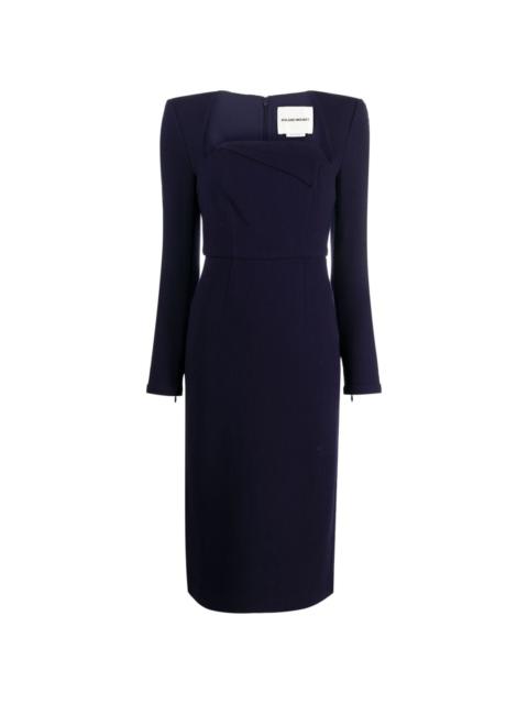 long-sleeve wool crepe midi dress