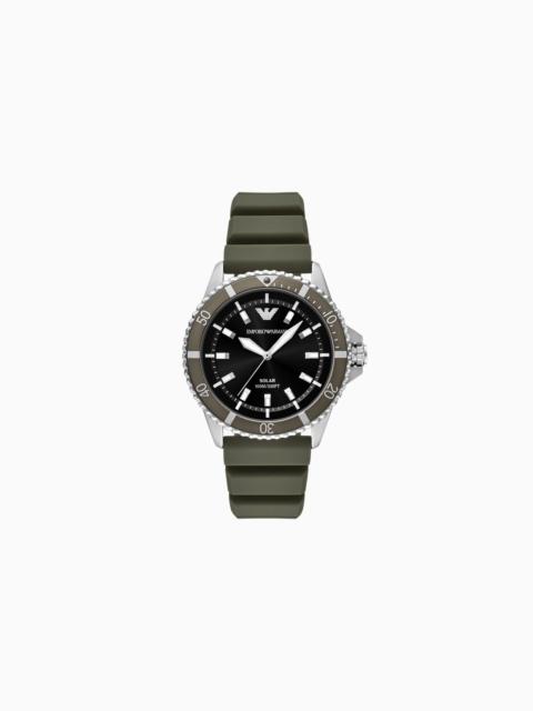 EMPORIO ARMANI WORLD EXPLORER SOLAR-POWERED THREE-HAND GREEN SILICONE WATCH