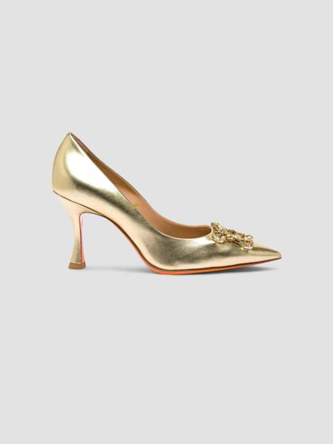 Santoni Women's Embellished 85MM Metallic Leather Pumps - Gold