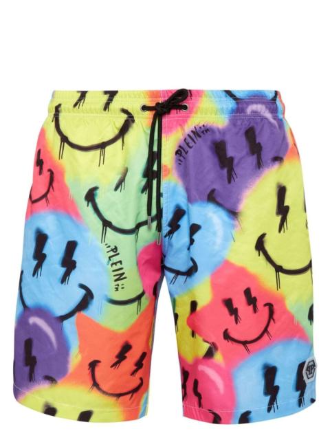 PHILIPP PLEIN smiley face-print swim trunks