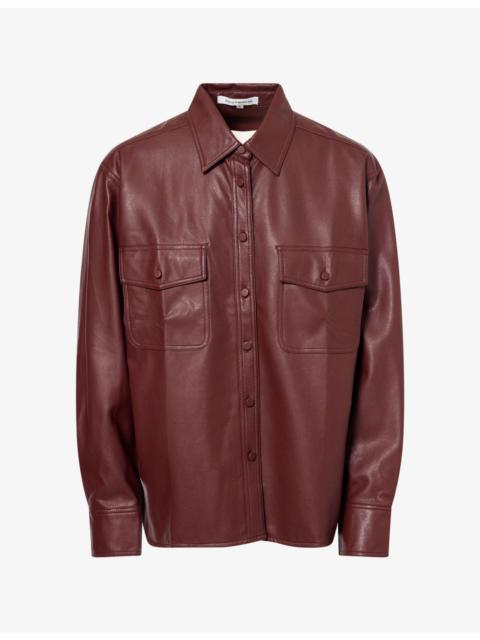 GOOD AMERICAN Classic Flap-Pocket Faux-Leather Shirt